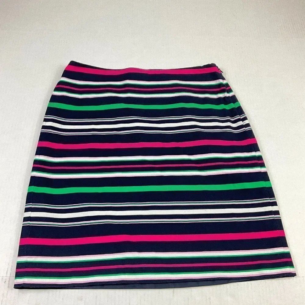 Talbots Womens Pencil Skirt Colorful Striped Print Side Zip Above Knee Size 4